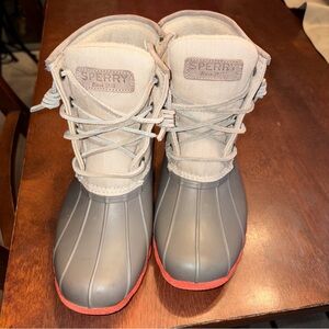 Sperry Gray and Red Winter Boots